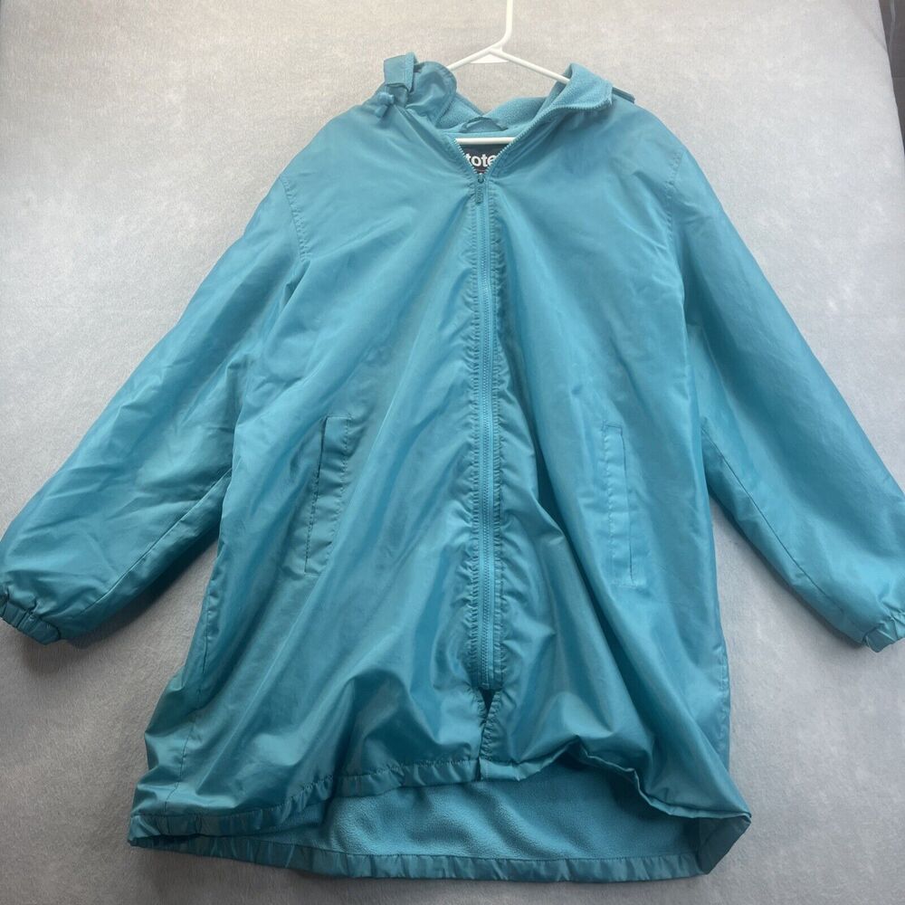 Totes Raincoat Parka Hooded Size XL Zip up Turquoise Long Pockets